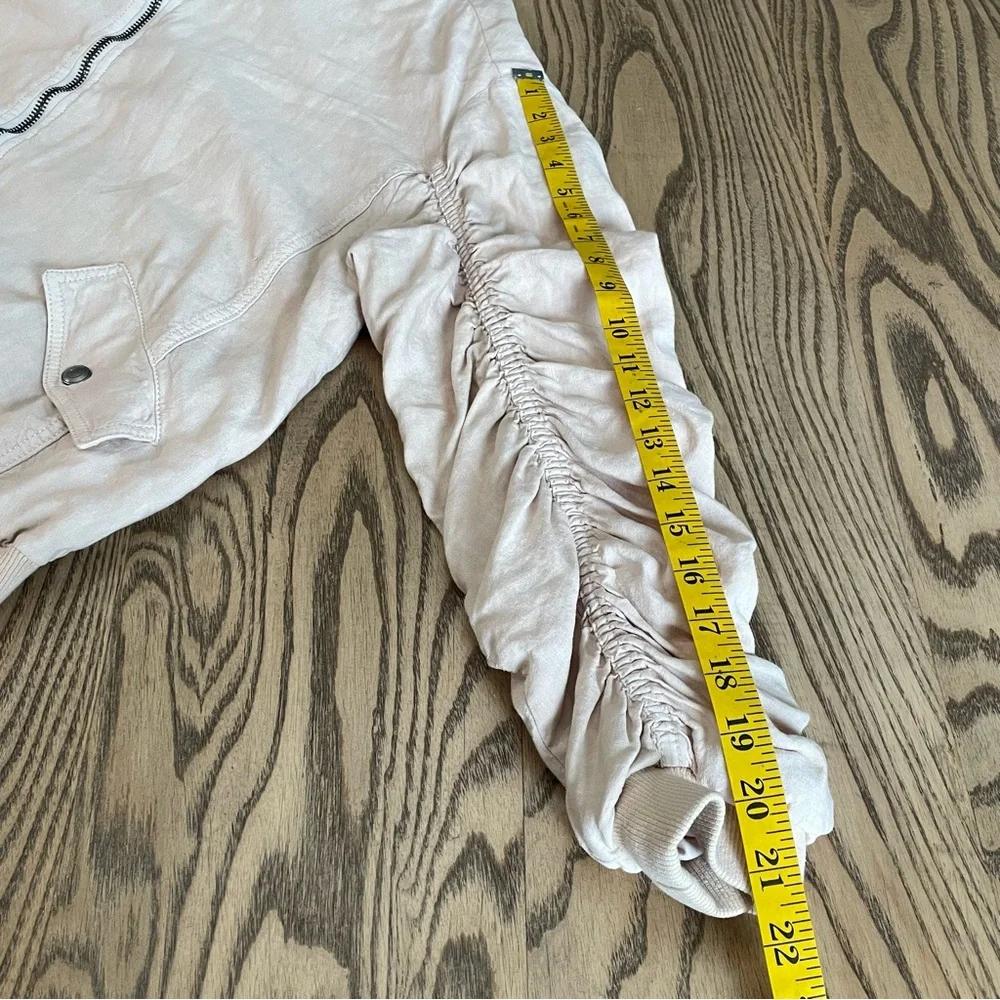 Free People‎ Bomber Jacket Rouched Linen Almond Womens XS